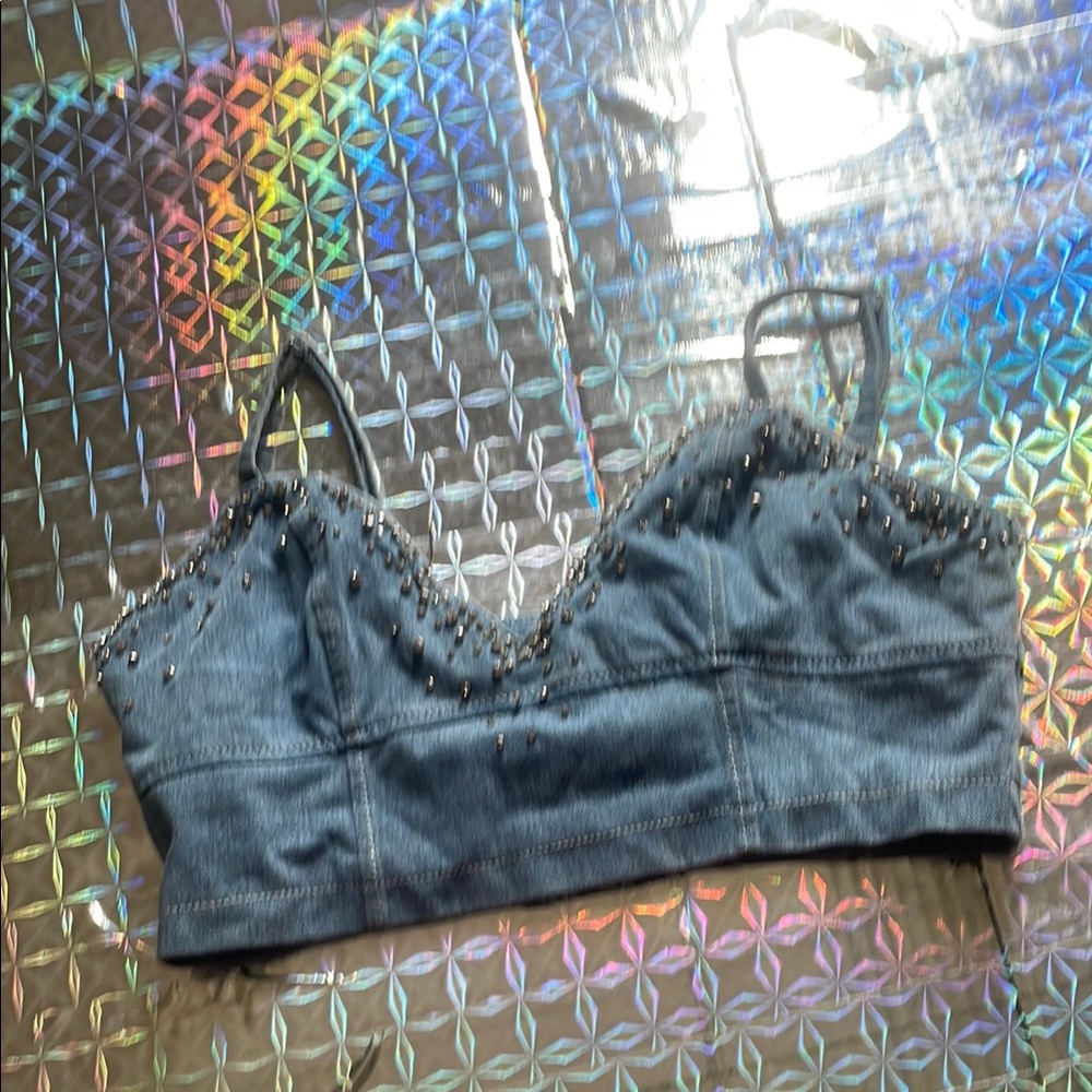 Denim Studded Women's Top